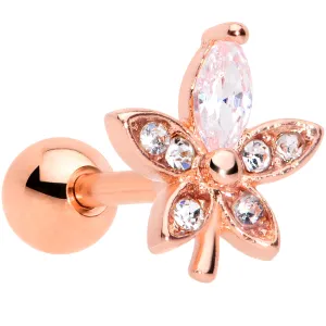 16 Gauge 1/4 Clear Gem Rose Gold Tone Lovely Flower Cartilage Tragus