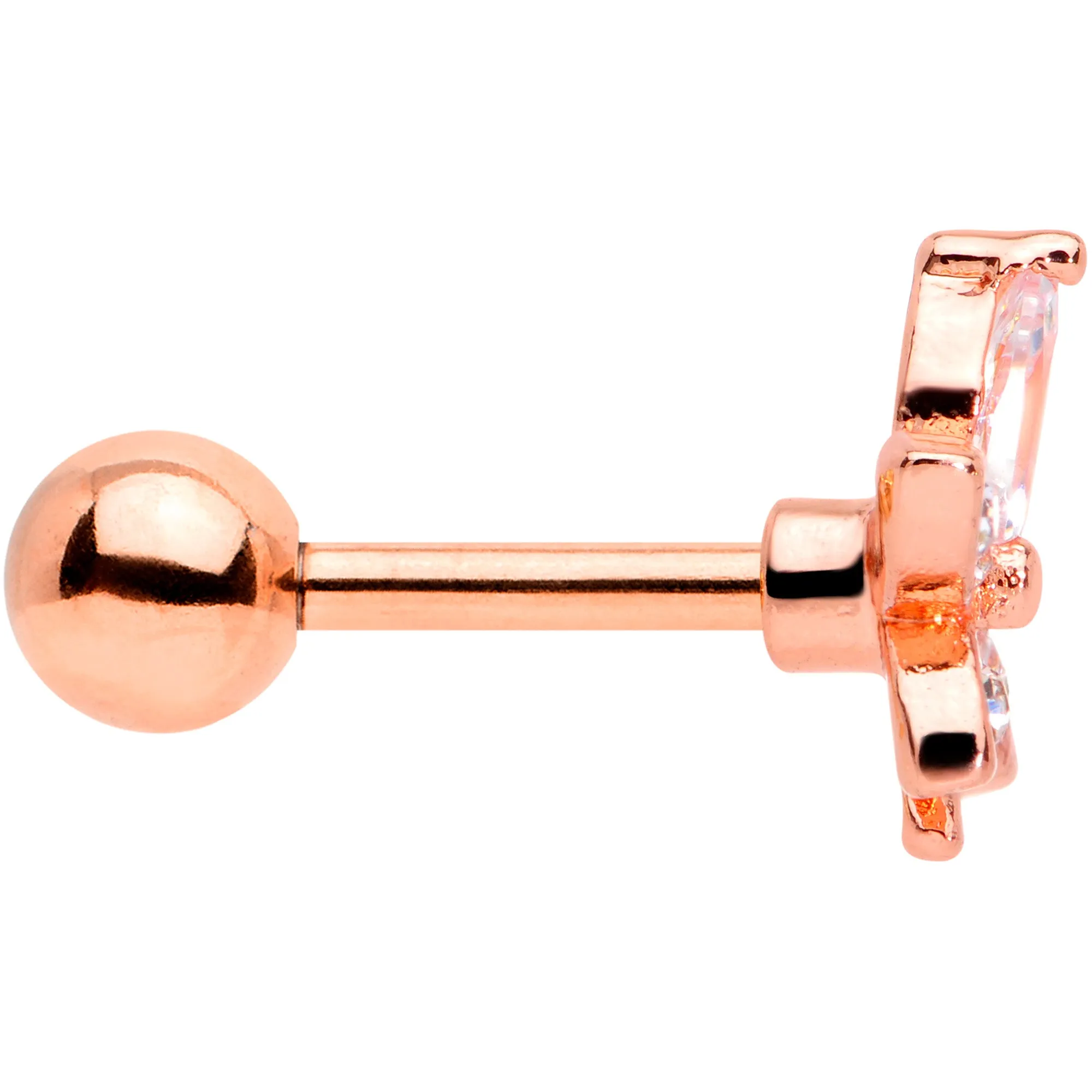 16 Gauge 1/4 Clear Gem Rose Gold Tone Lovely Flower Cartilage Tragus