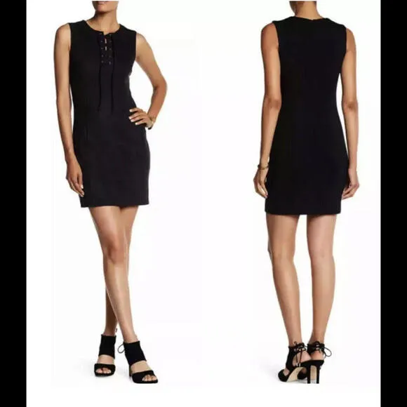 1.State Women’s Size 10 Medium Black Faux Suede Front Lace Up Sheath Dress NWT