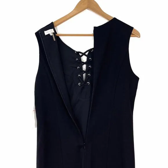 1.State Women’s Size 10 Medium Black Faux Suede Front Lace Up Sheath Dress NWT