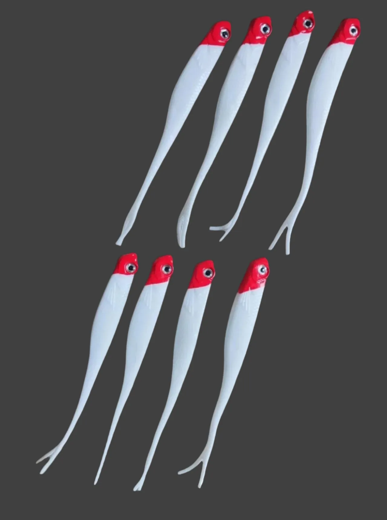 8pcs Shad Soft Lure Fork Tail 8.5g 13cm Red Head