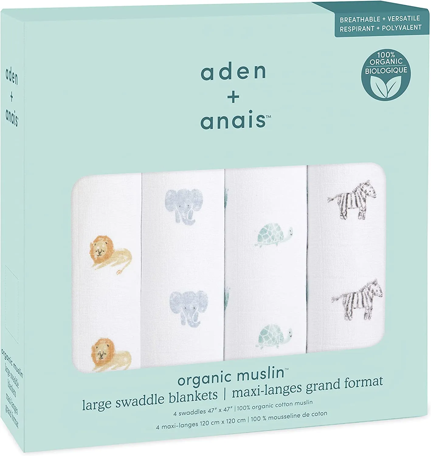 Aden   Anais Organic Swaddle Set 4-Pack (Animal Kingdom)