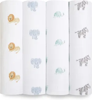 Aden   Anais Organic Swaddle Set 4-Pack (Animal Kingdom)