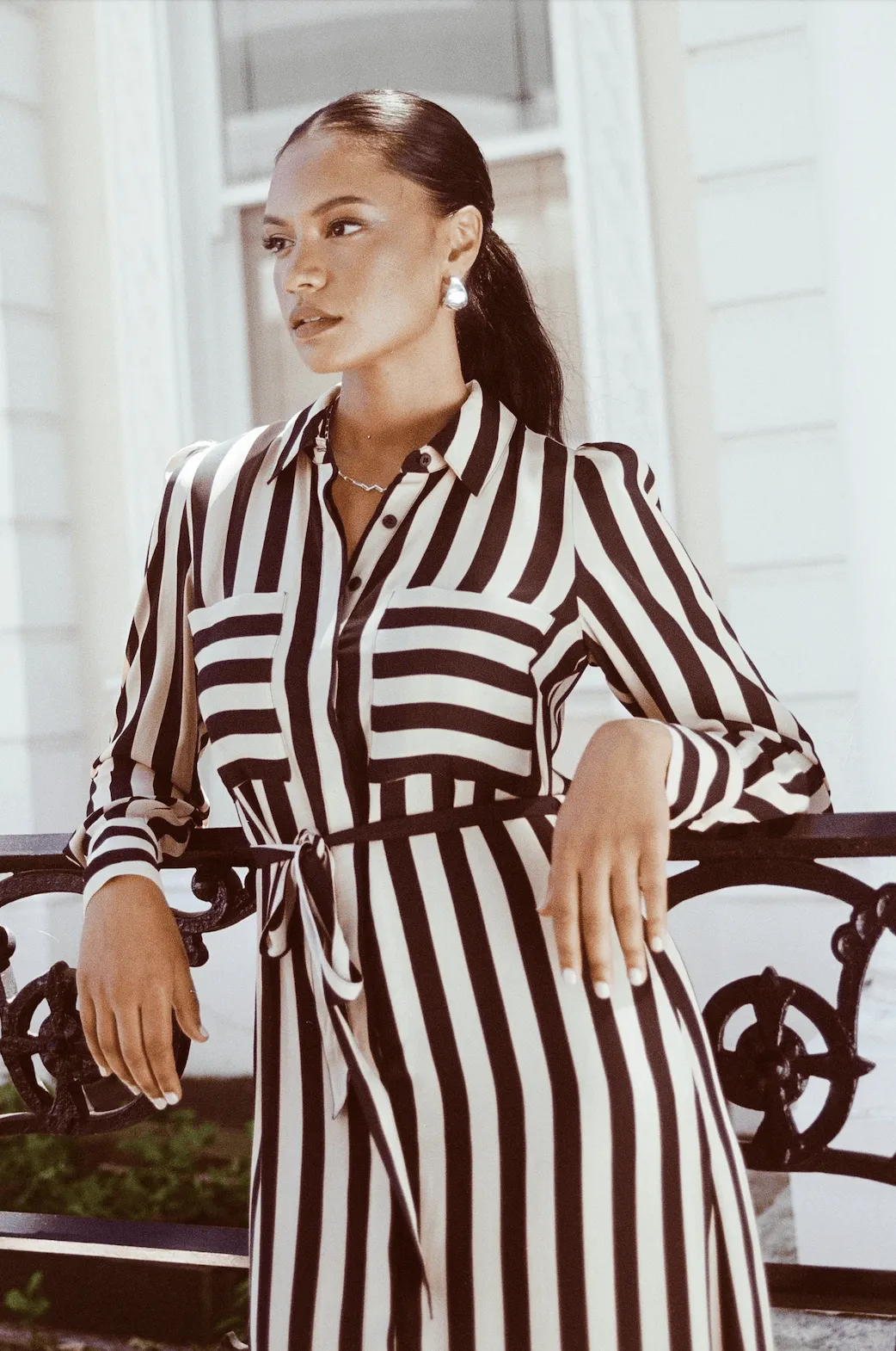 AMONG THE BRAVE Cyprus Long-Sleeve Shirt Dress - Black Stripe