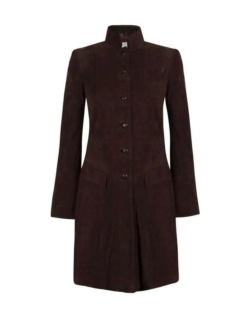 Anna Lascata Womens Long Suede Coat Brown