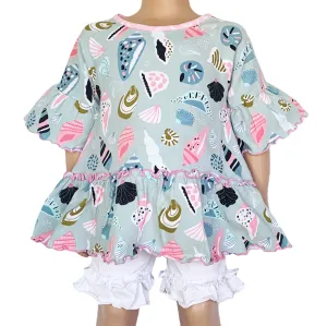 AnnLoren Girls Seashell  3/4 Angel Sleeve Cotton Knit Shirt