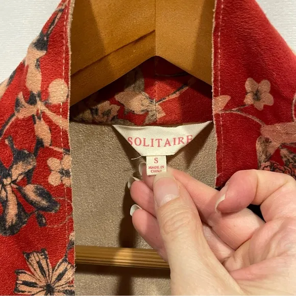 Anthro deep coral / red vegan suede open front soft flowy cardigan jacket