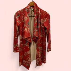 Anthro deep coral / red vegan suede open front soft flowy cardigan jacket