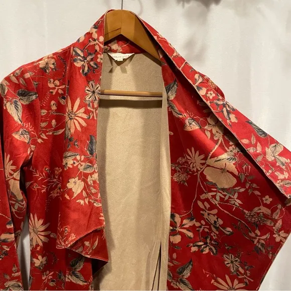 Anthro deep coral / red vegan suede open front soft flowy cardigan jacket