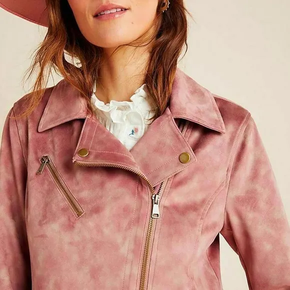 Anthropologie - by Anthropologie - Lucy Faux Suede Tie Dye Moto Jacket - Pink