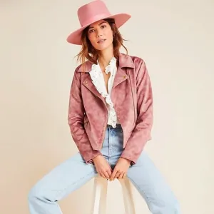 Anthropologie - by Anthropologie - Lucy Faux Suede Tie Dye Moto Jacket - Pink