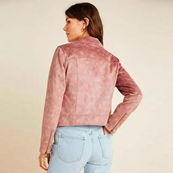 Anthropologie - by Anthropologie - Lucy Faux Suede Tie Dye Moto Jacket - Pink