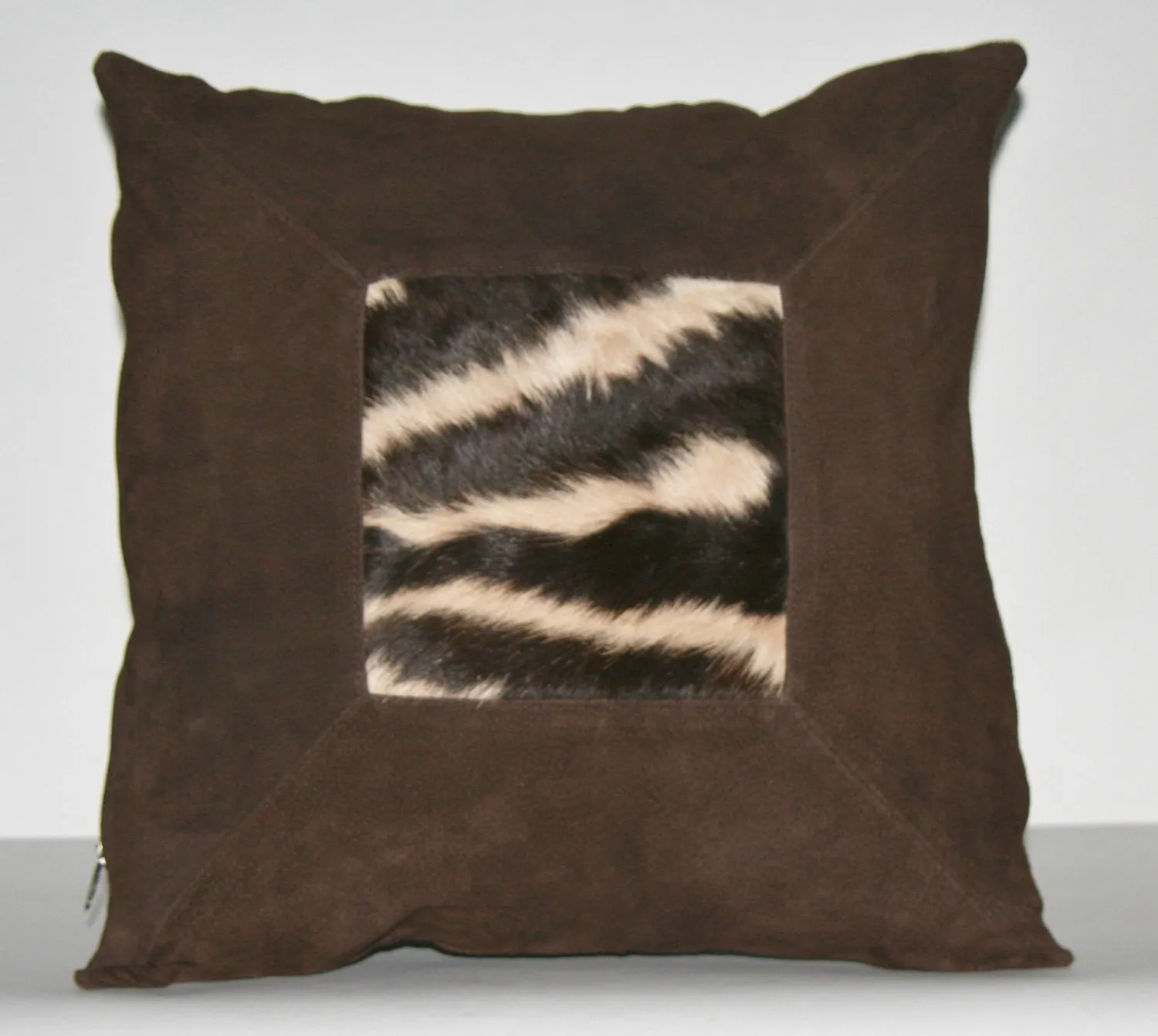 Authentic African Zebra & Suede Pillow 18" X 18"