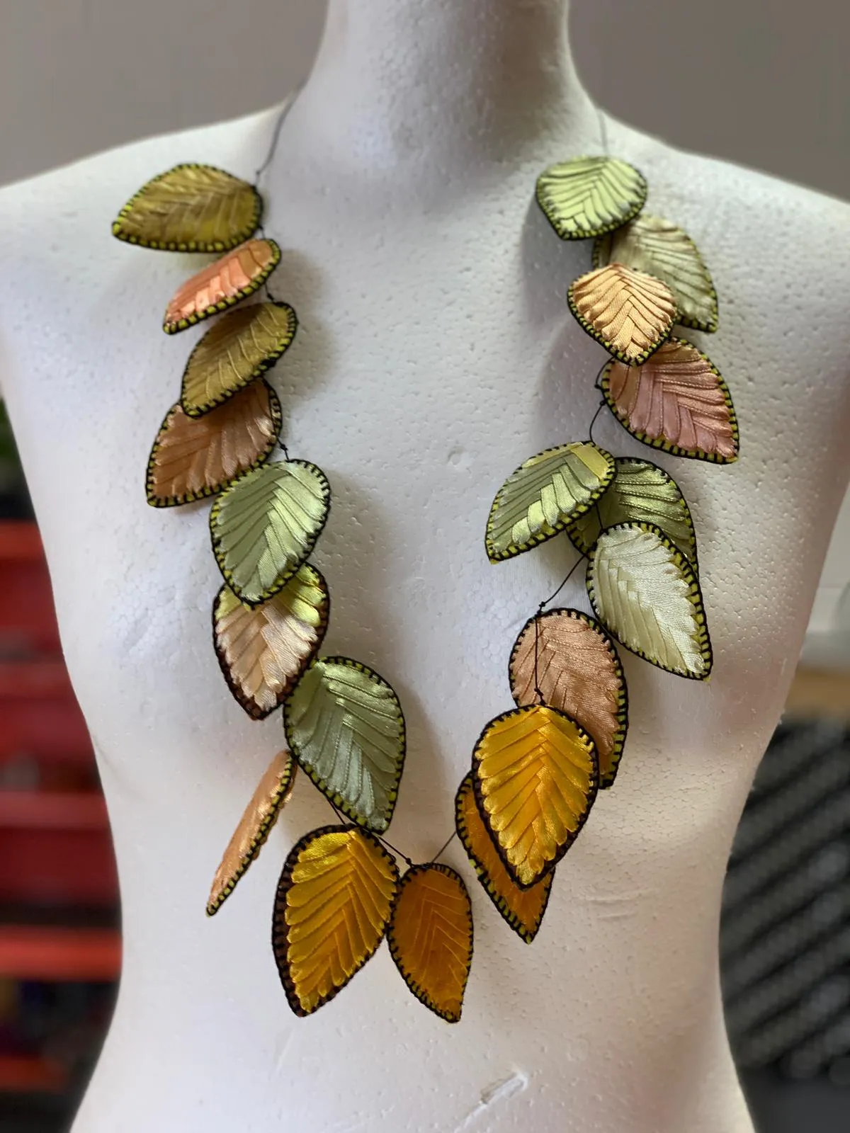 Autumn Leaves Embroidered Necklace