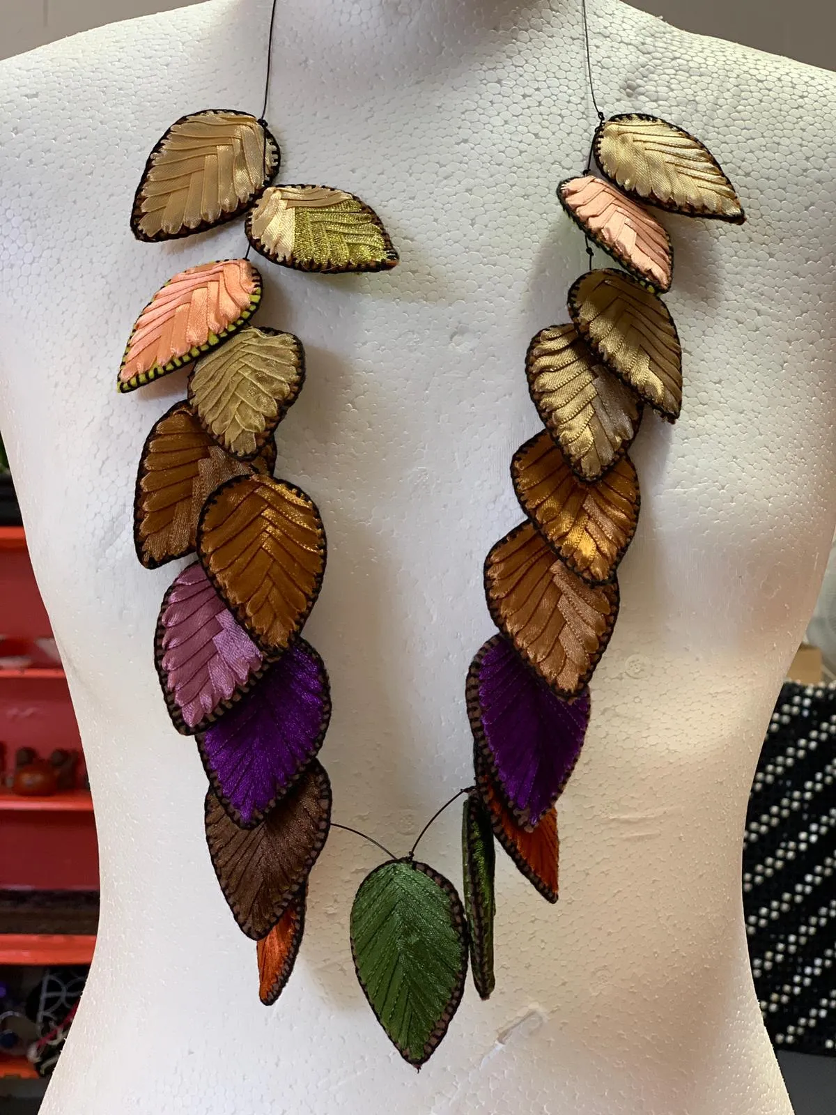 Autumn Leaves Embroidered Necklace