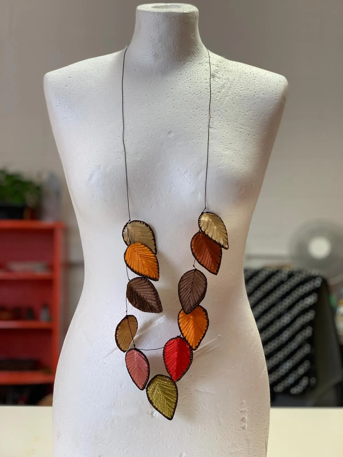 Autumn Leaves Embroidered Necklace