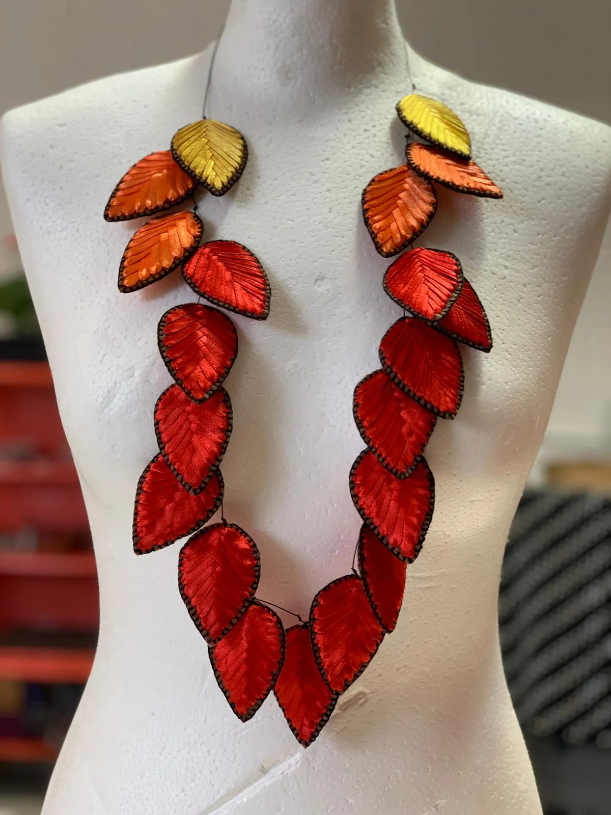Autumn Leaves Embroidered Necklace