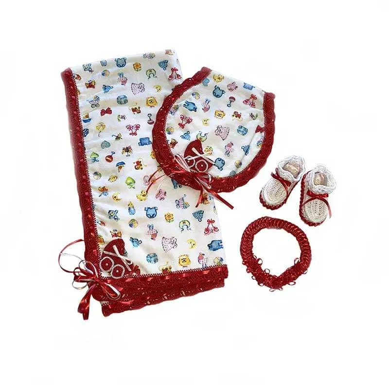 Baby Blanket Carriage Red Gift Set