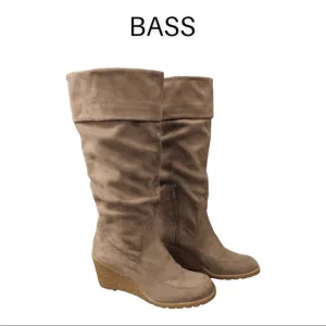 Bass sz 8.5 Eden tall stone micro suede wedge heel boots