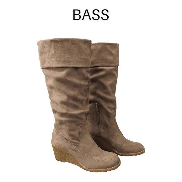 Bass sz 8.5 Eden tall stone micro suede wedge heel boots