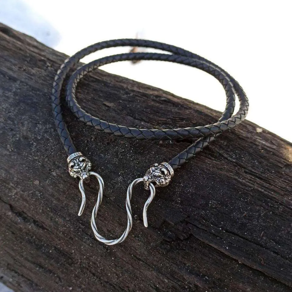 Bear head leather necklace with Silver plated clasps