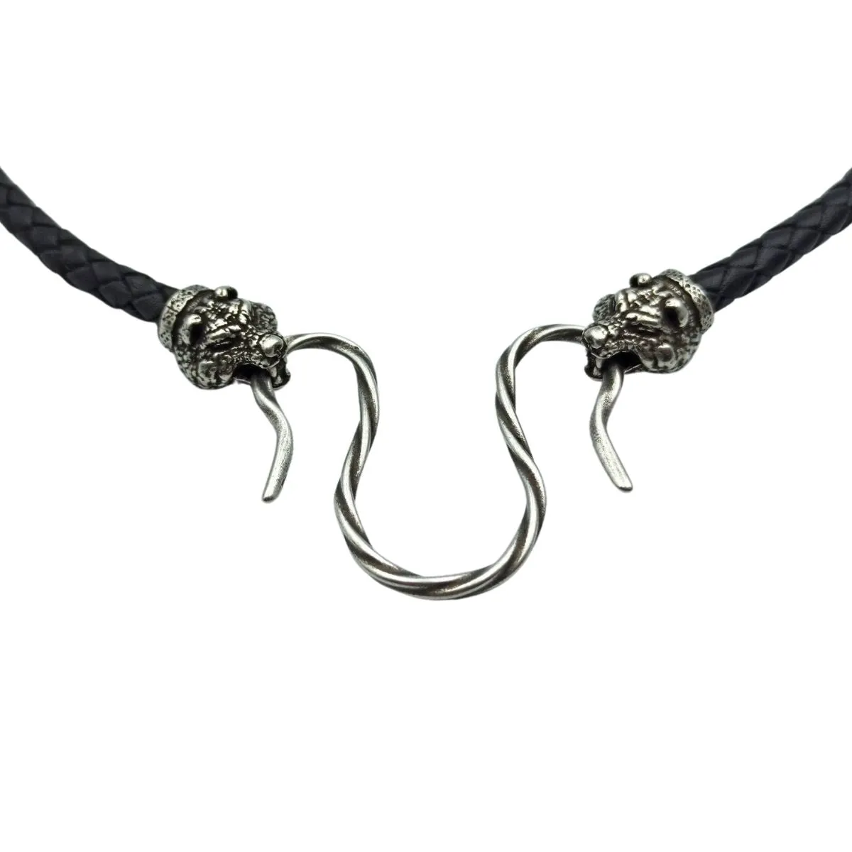 Bear head leather necklace with Silver plated clasps
