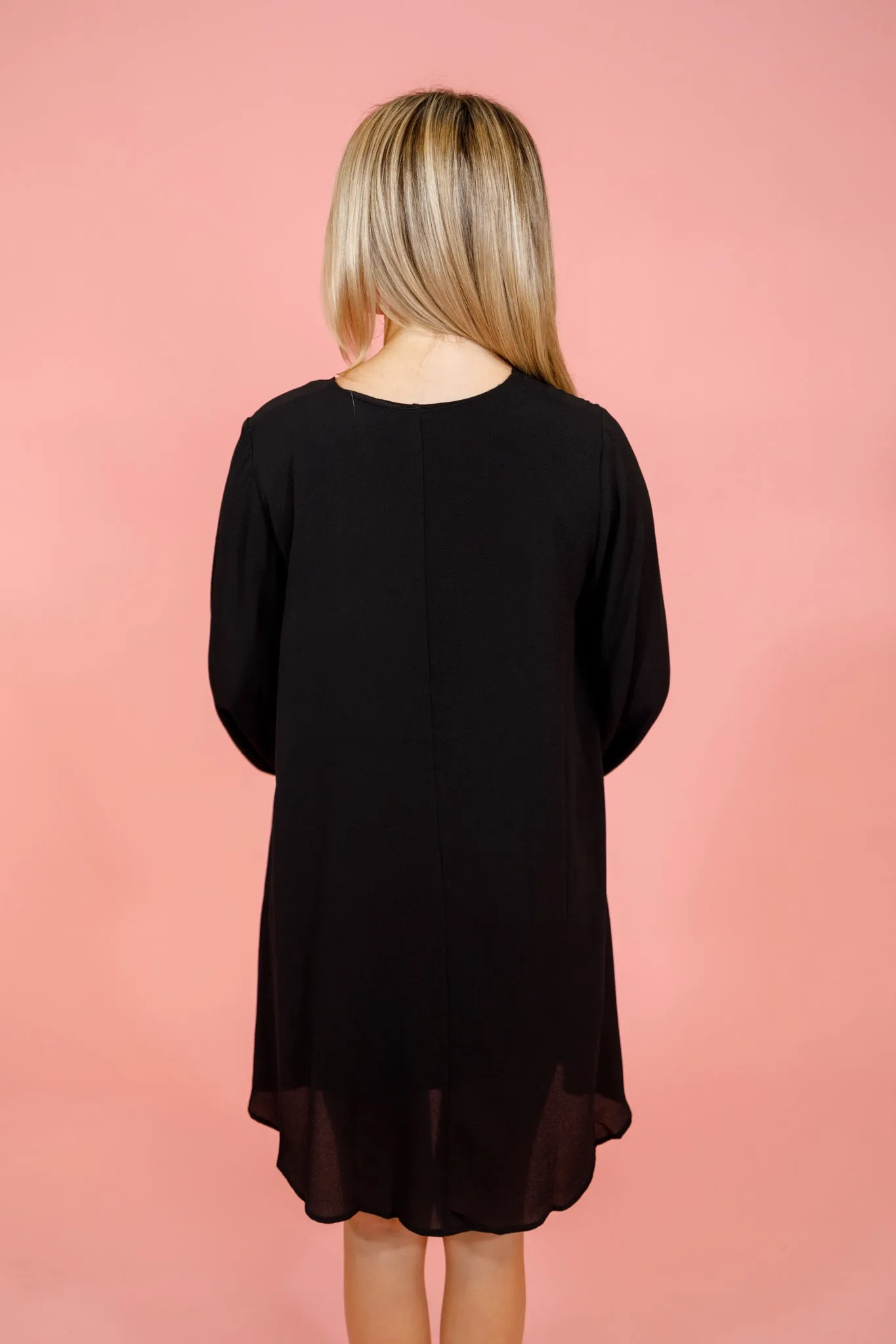 Black Basic Bubble Sleeve Dress
