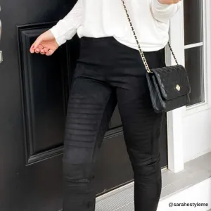 Black Faux Suede Moto Leggings - Vegan Motto Pants