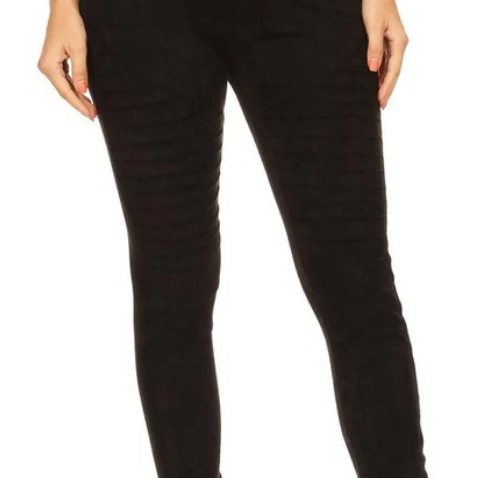 Black Faux Suede Moto Leggings - Vegan Motto Pants