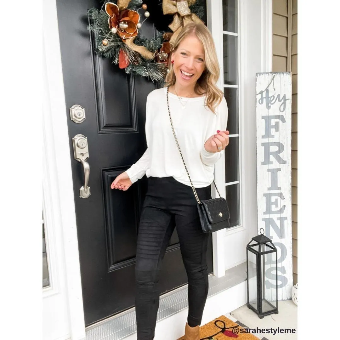 Black Faux Suede Moto Leggings - Vegan Motto Pants
