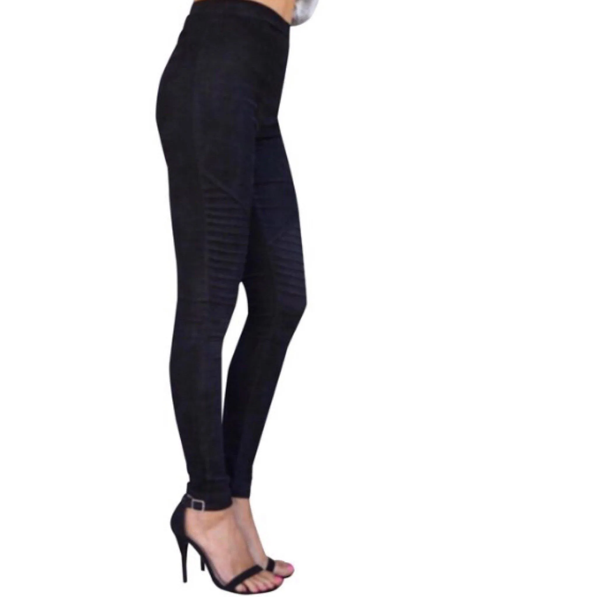 Black Faux Suede Moto Leggings - Vegan Motto Pants
