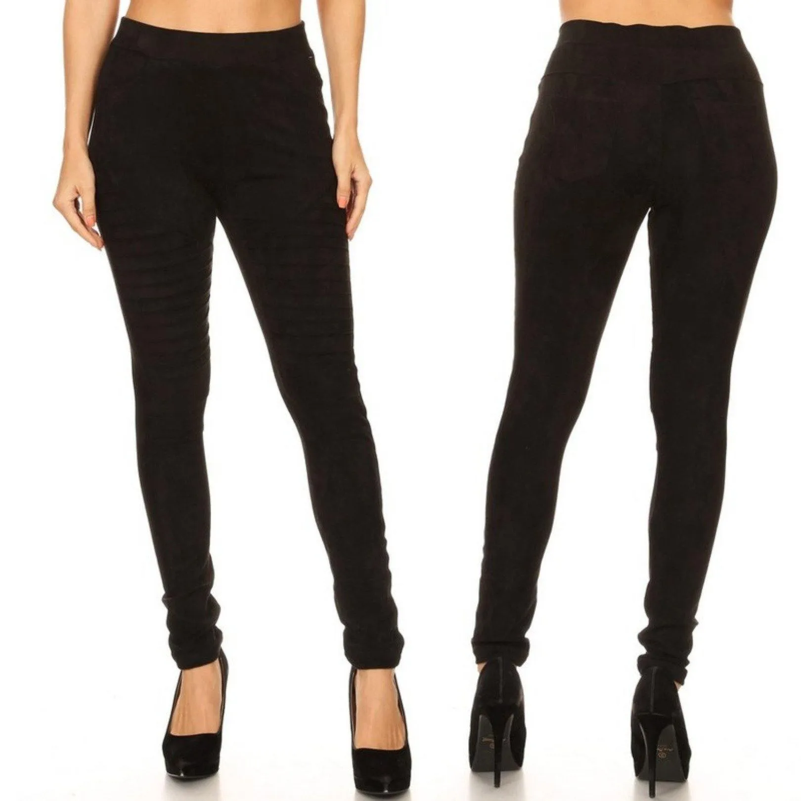 Black Faux Suede Moto Leggings - Vegan Motto Pants