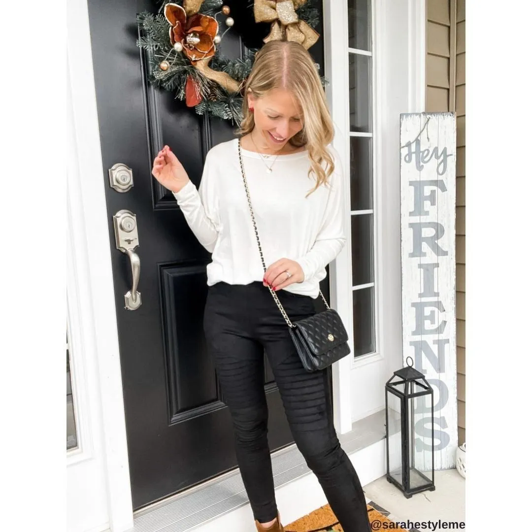 Black Faux Suede Moto Leggings - Vegan Motto Pants