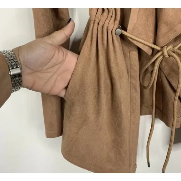 BLANKNYC Faux Suede Open Blazer Nude Tan Adjustable Cinched Waist , Small