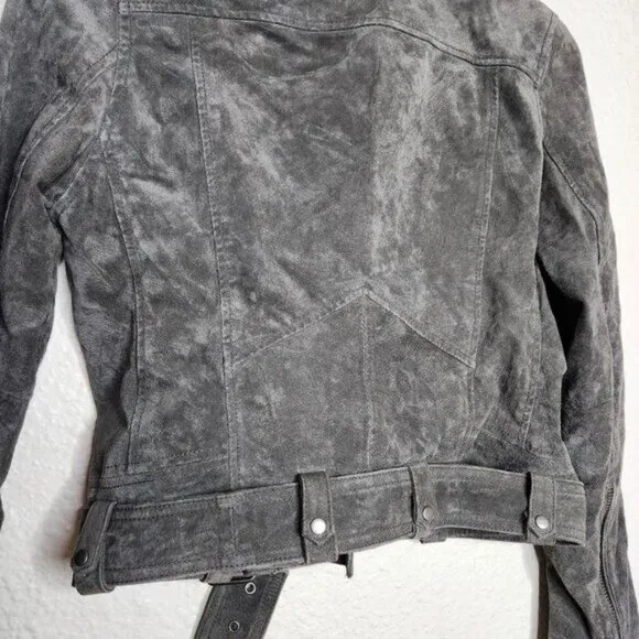 BlankNYC Morning Suede Moto Jacket in French Gray Women's Size Medium