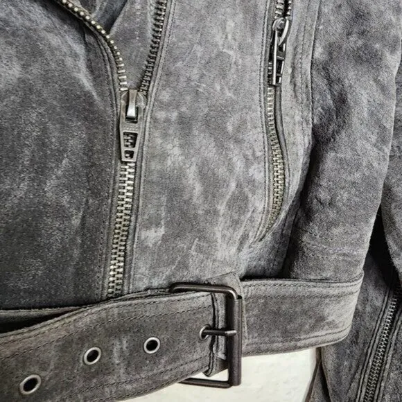 BlankNYC Morning Suede Moto Jacket in French Gray Women's Size Medium