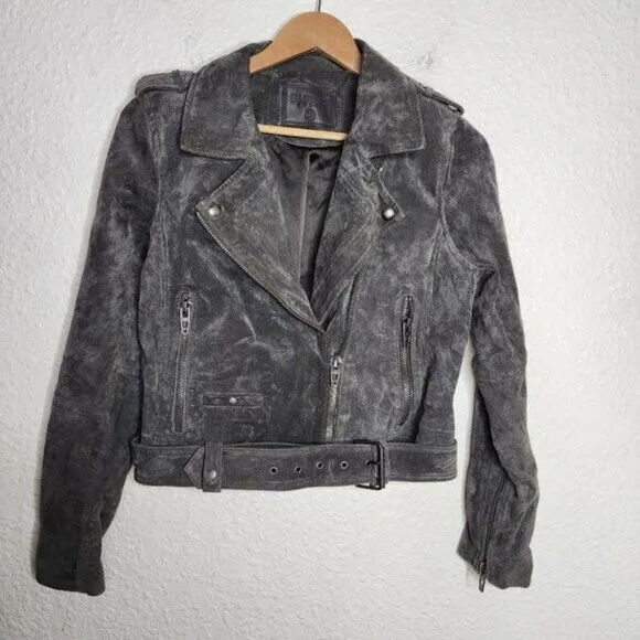 BlankNYC Morning Suede Moto Jacket in French Gray Women's Size Medium