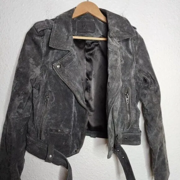 BlankNYC Morning Suede Moto Jacket in French Gray Women's Size Medium