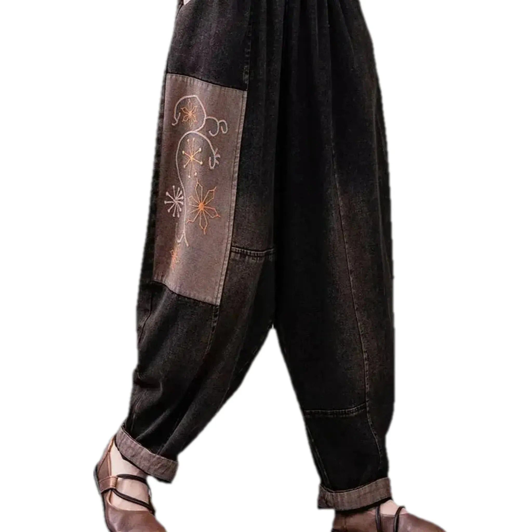Boho chic women's denim joggers