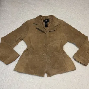 Brandon Thomas Women Brown Genuine Leather Suede Collar Jacket