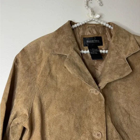 Brandon Thomas Women Brown Genuine Leather Suede Collar Jacket