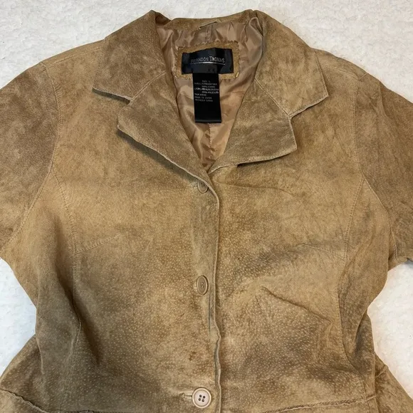 Brandon Thomas Women Brown Genuine Leather Suede Collar Jacket