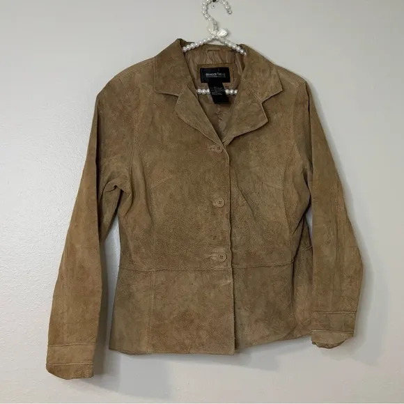 Brandon Thomas Women Brown Genuine Leather Suede Collar Jacket