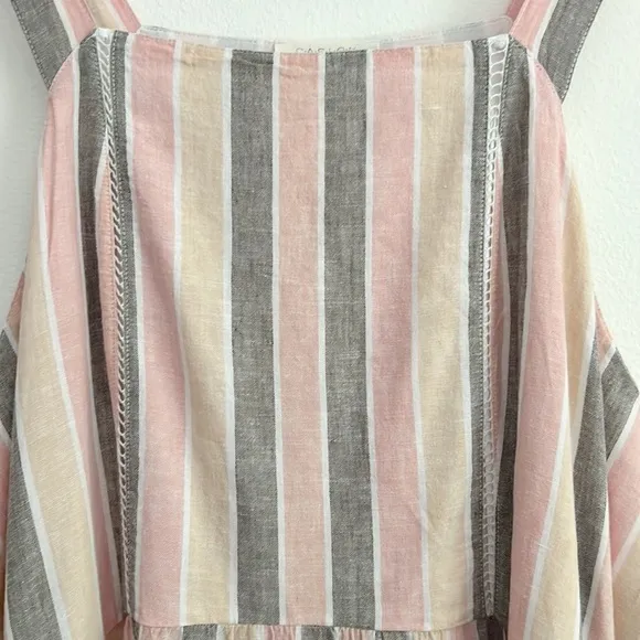 Caslon Cabana Stripe Linen Lattice Trim Tiered Maxi Dress Vertical Stripes