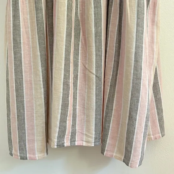 Caslon Cabana Stripe Linen Lattice Trim Tiered Maxi Dress Vertical Stripes