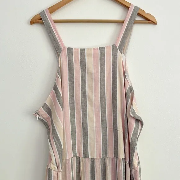 Caslon Cabana Stripe Linen Lattice Trim Tiered Maxi Dress Vertical Stripes