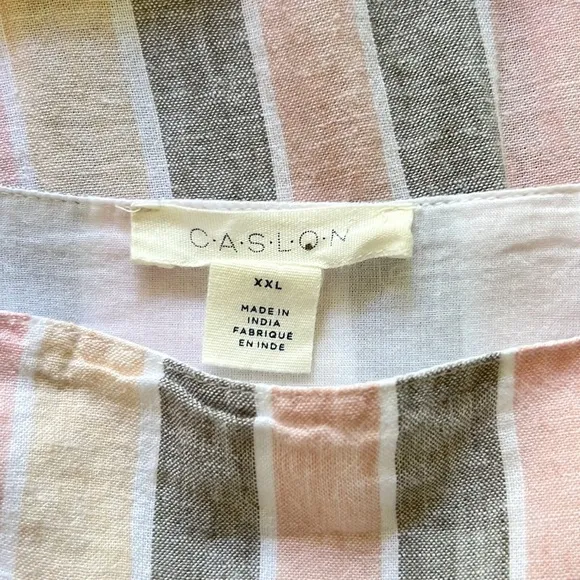 Caslon Cabana Stripe Linen Lattice Trim Tiered Maxi Dress Vertical Stripes