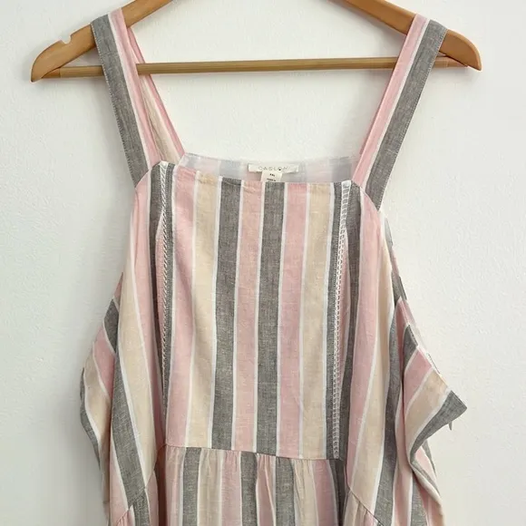 Caslon Cabana Stripe Linen Lattice Trim Tiered Maxi Dress Vertical Stripes