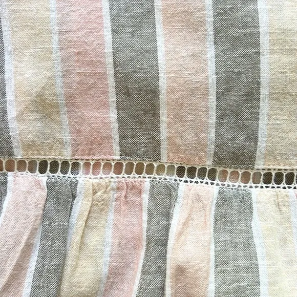 Caslon Cabana Stripe Linen Lattice Trim Tiered Maxi Dress Vertical Stripes
