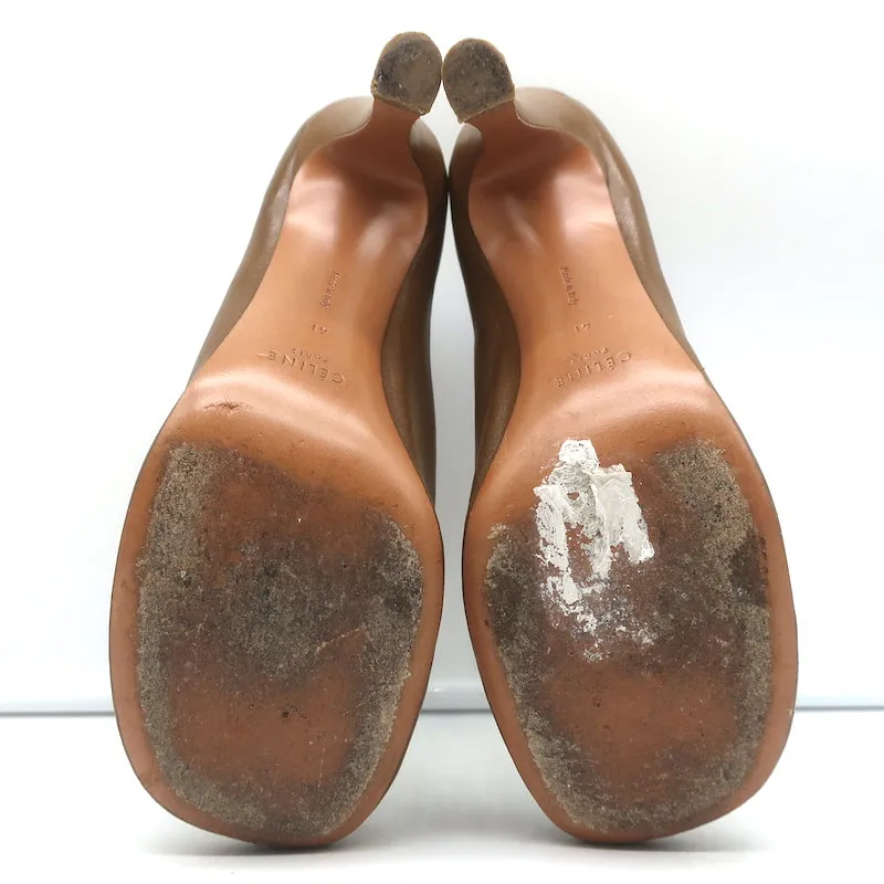 Celine Glove Booties Brown Stretch Leather Size 41 High Heel Ankle Boots
